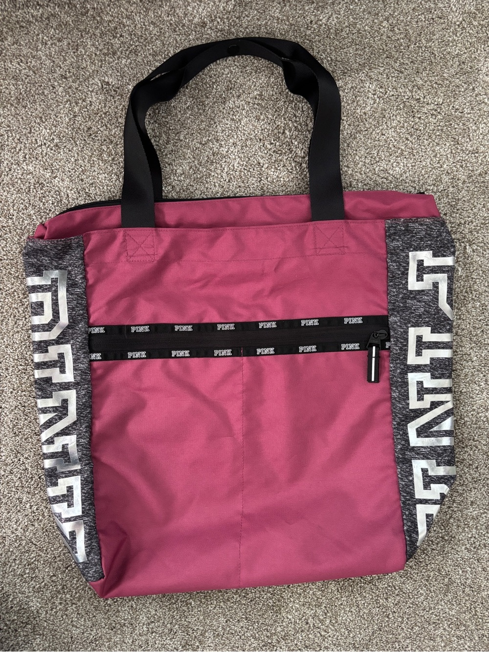 PINK Victoria's Secret Pink Logo Accent Tote In Berry